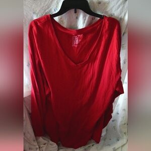Terra & Sky Vibrant Red V-Neck Long Sleeve Top
